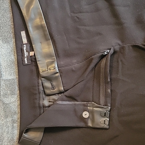 Karl Lagerfeld Wide Leg Trouser in Black with Faux Leather Waist Accent - Picture 4 of 5